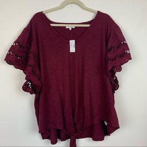 Maurice’s Eyelet Sleeves Tie Front Top